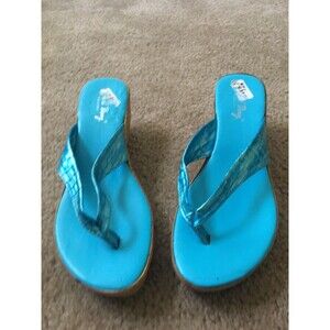 Coral Bay Women's Flip Flops Slides Sandals Size 7 Turquoise Blue